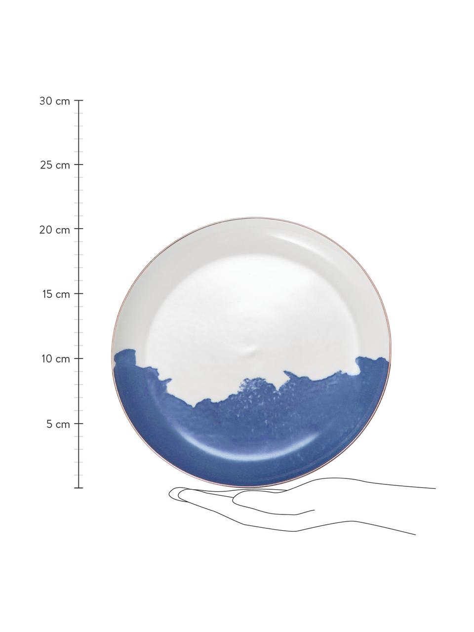 Porcelánové dezertní talíře s abstraktním vzorem a se zlatým okrajem Rosie, 2 ks, Porcelán, Bílá, modrá, Ø 21 cm, V 2 cm