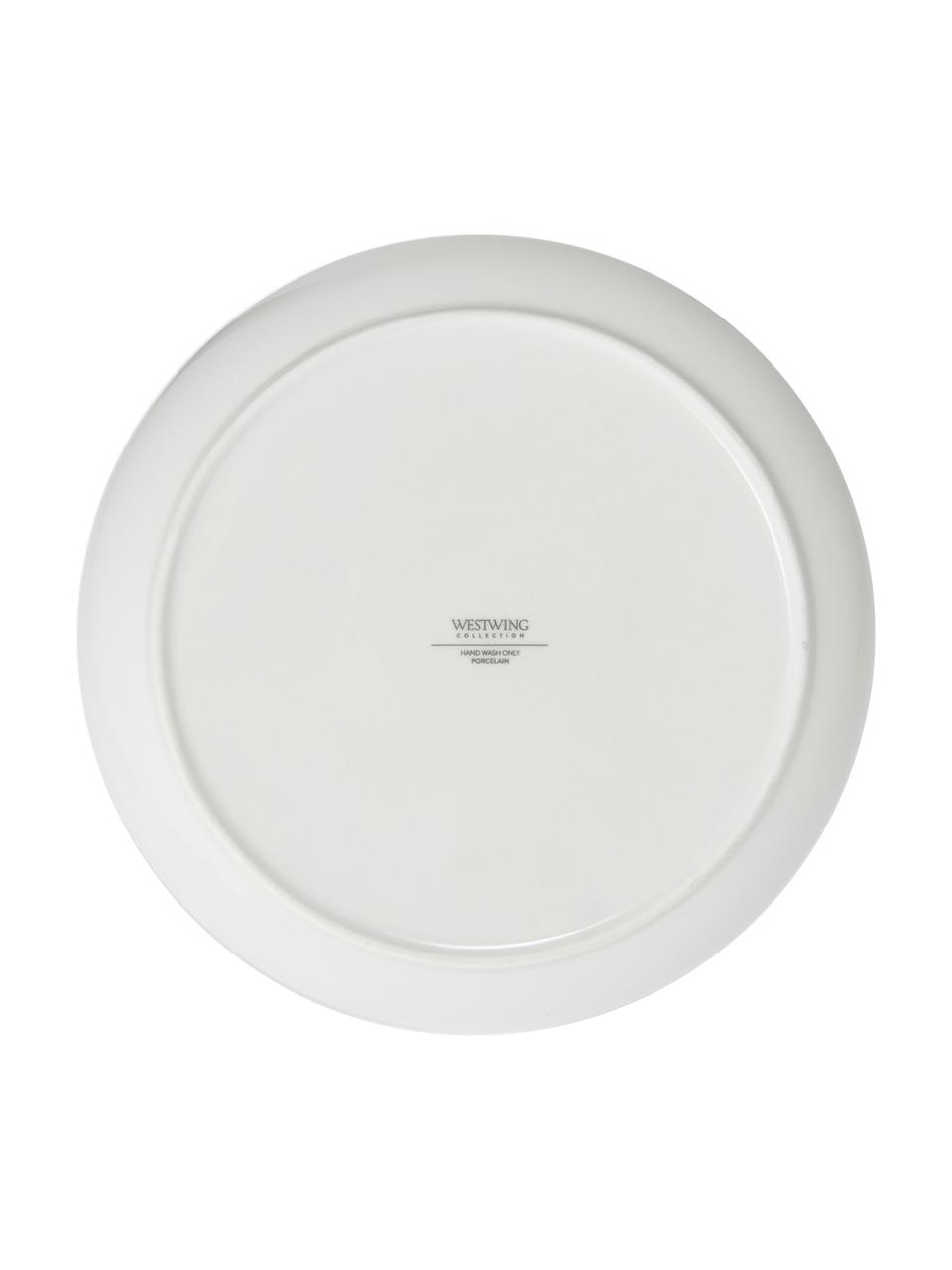 Platos postre de porcelana Rosie, 2 uds., Porcelana, Blanco crema, azul con borde dorado, Ø 21 x Al 2 cm