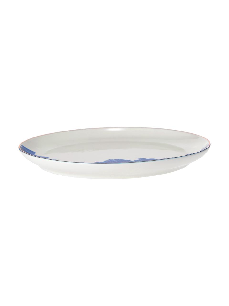 Platos postre de porcelana Rosie, 2 uds., Porcelana, Blanco crema, azul con borde dorado, Ø 21 x Al 2 cm