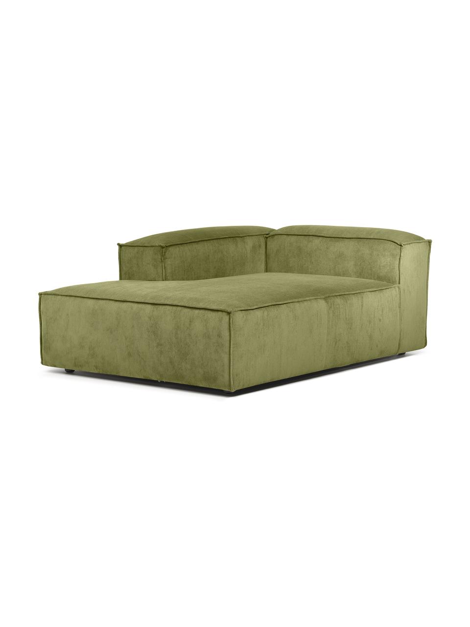 Diván modular de pana Lennon, Tapizado: pana (92% poliéster, 8% p, Estructura: madera maciza, madera con, Patas: plástico, Pana verde, An 119 x F 180 cm, chaise longue izquierda
