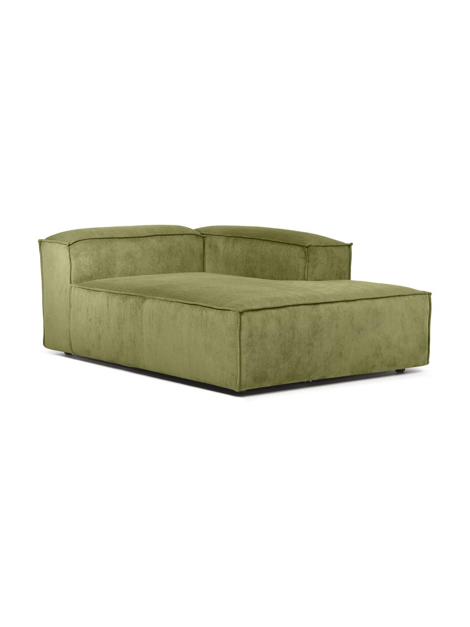 Ottomane-Eckmodul Lennon aus Cord, Bezug: Cord (92% Polyester, 8% P, Gestell: Massives Kiefernholz, FSC, Füße: Kunststoff, Cord Grün, B 119 x T 180 cm, Eckteil links