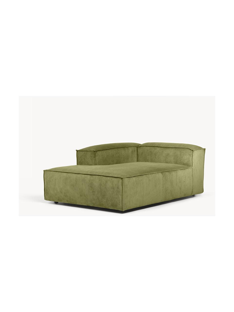 Chaise longue hoekmodule Lennon van corduroy, Bekleding: corduroy (92% polyester, , Frame: massief grenenhout, multi, Poten: kunststof Dit product is , Corduroy olijfgroen, B 119 x D 180 cm, hoekdeel links