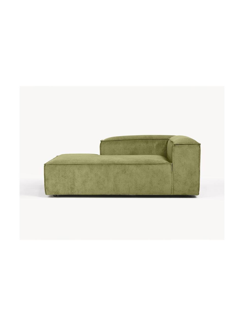 Diván modular de pana Lennon, Tapizado: pana (92% poliéster, 8% p, Estructura: madera de pino maciza, ma, Patas: plástico, Pana verde oliva, An 119 x F 180 cm, chaise longue izquierda