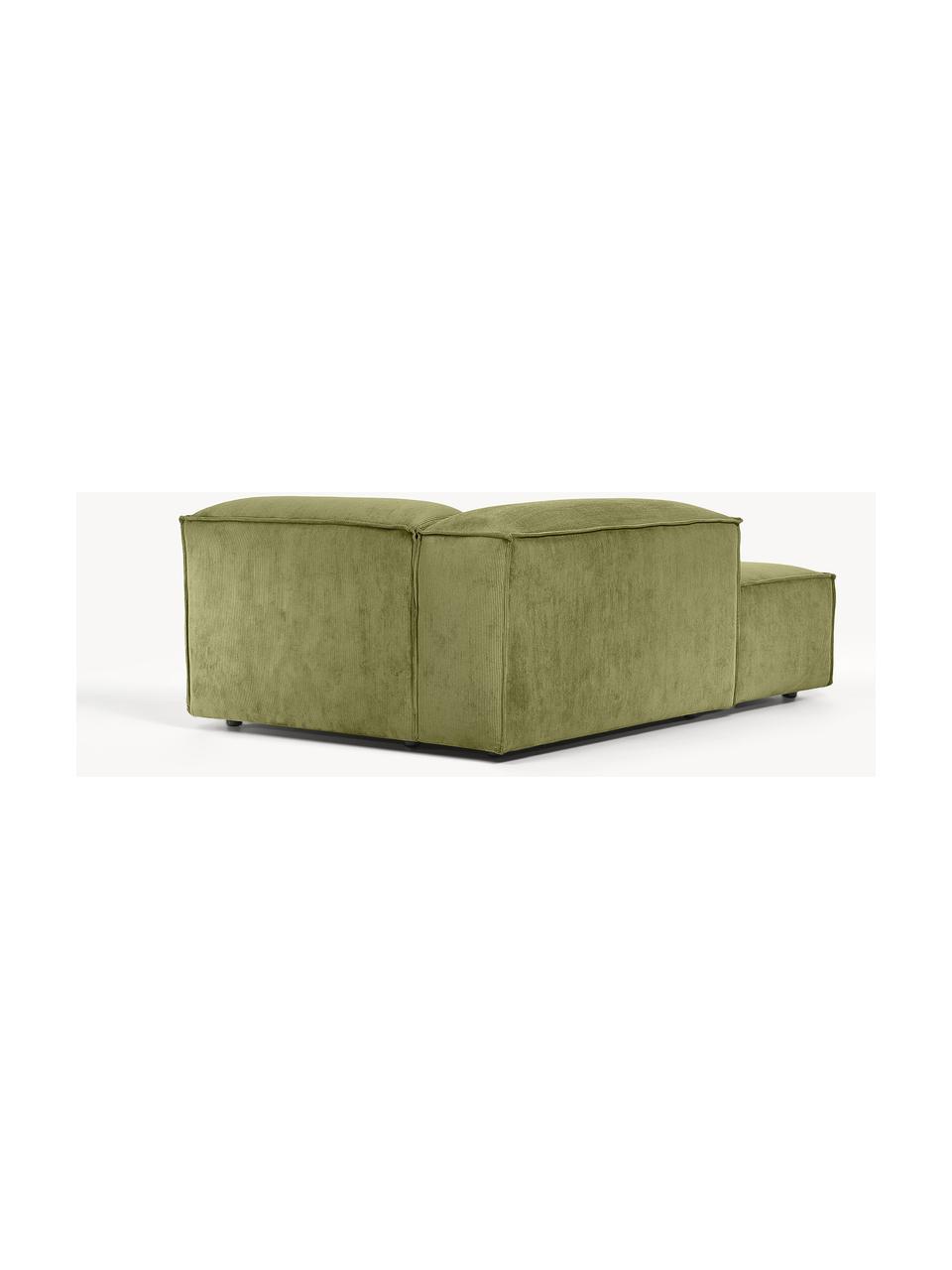 Diván modular de pana Lennon, Tapizado: pana (92% poliéster, 8% p, Estructura: madera de pino maciza, ma, Patas: plástico, Pana verde oliva, An 119 x F 180 cm, chaise longue izquierda