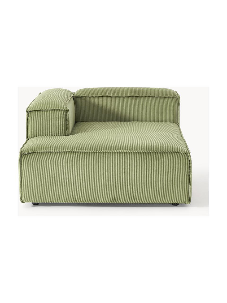 Chaise longue hoekmodule Lennon van corduroy, Bekleding: corduroy (92% polyester, , Frame: massief grenenhout, multi, Poten: kunststof Dit product is , Corduroy olijfgroen, B 119 x D 180 cm, hoekdeel links