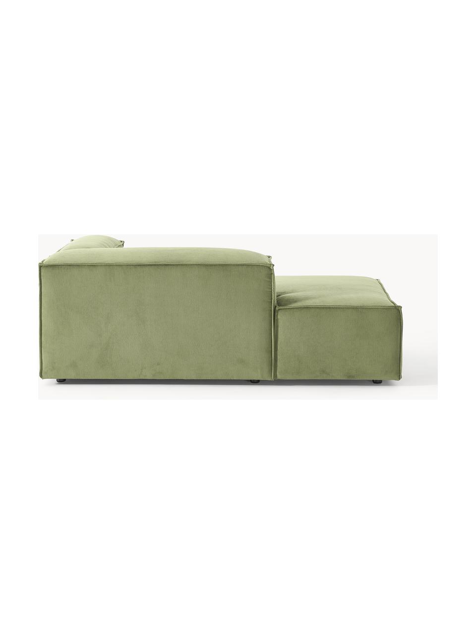 Diván modular de pana Lennon, Tapizado: pana (92% poliéster, 8% p, Estructura: madera de pino y abeto ma, Patas: plástico. Este producto e, Pana verde oliva, An 119 x F 180 cm, chaise longue izquierda