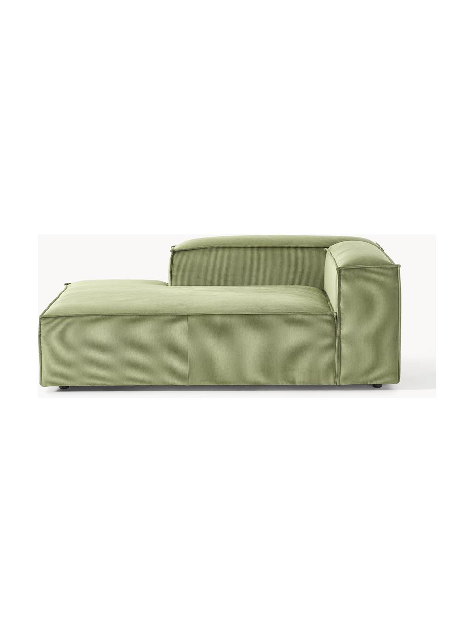 Chaise longue hoekmodule Lennon van corduroy, Bekleding: corduroy (92% polyester, , Frame: massief grenenhout, multi, Poten: kunststof Dit product is , Corduroy olijfgroen, B 119 x D 180 cm, hoekdeel links