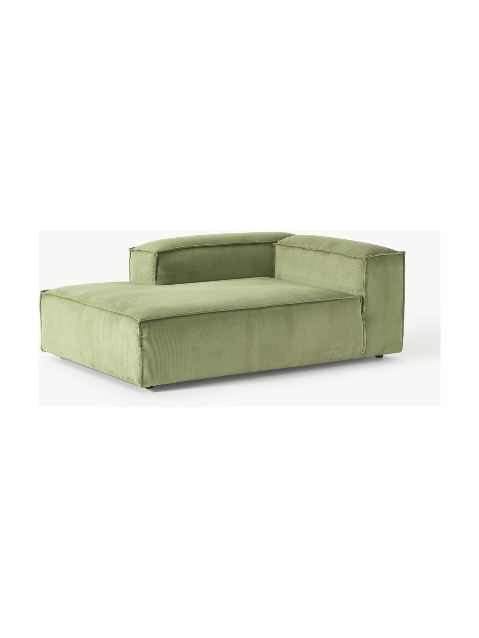 Chaise longue hoekmodule Lennon van corduroy, Bekleding: corduroy (92% polyester, , Frame: massief grenenhout, multi, Poten: kunststof Dit product is , Corduroy olijfgroen, B 119 x D 180 cm, hoekdeel links