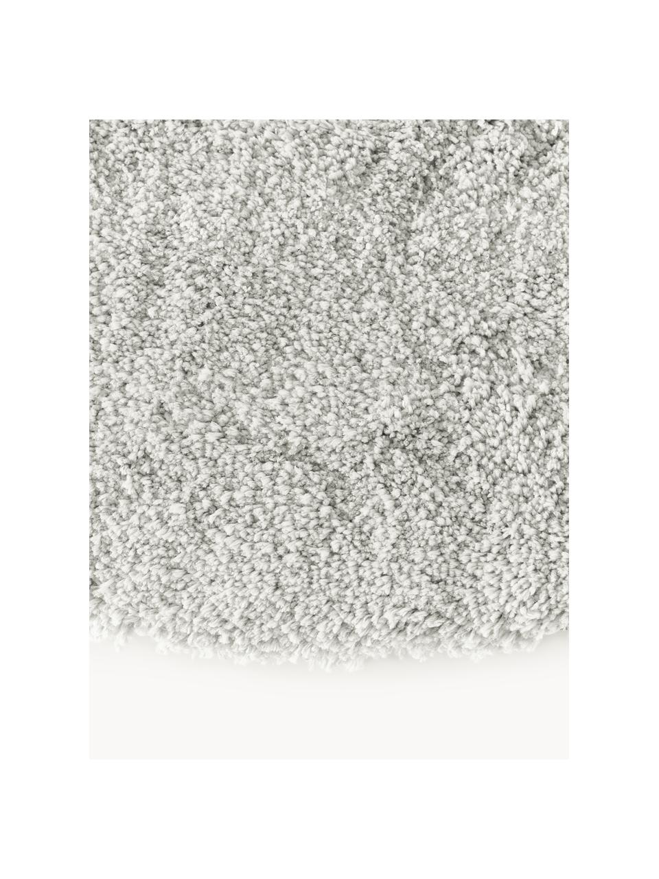 Pluizig rond hoogpolig vloerkleed Leighton, Onderzijde: 70% polyester, 30% katoen, Lichtgrijs, Ø 150 cm (maat M)