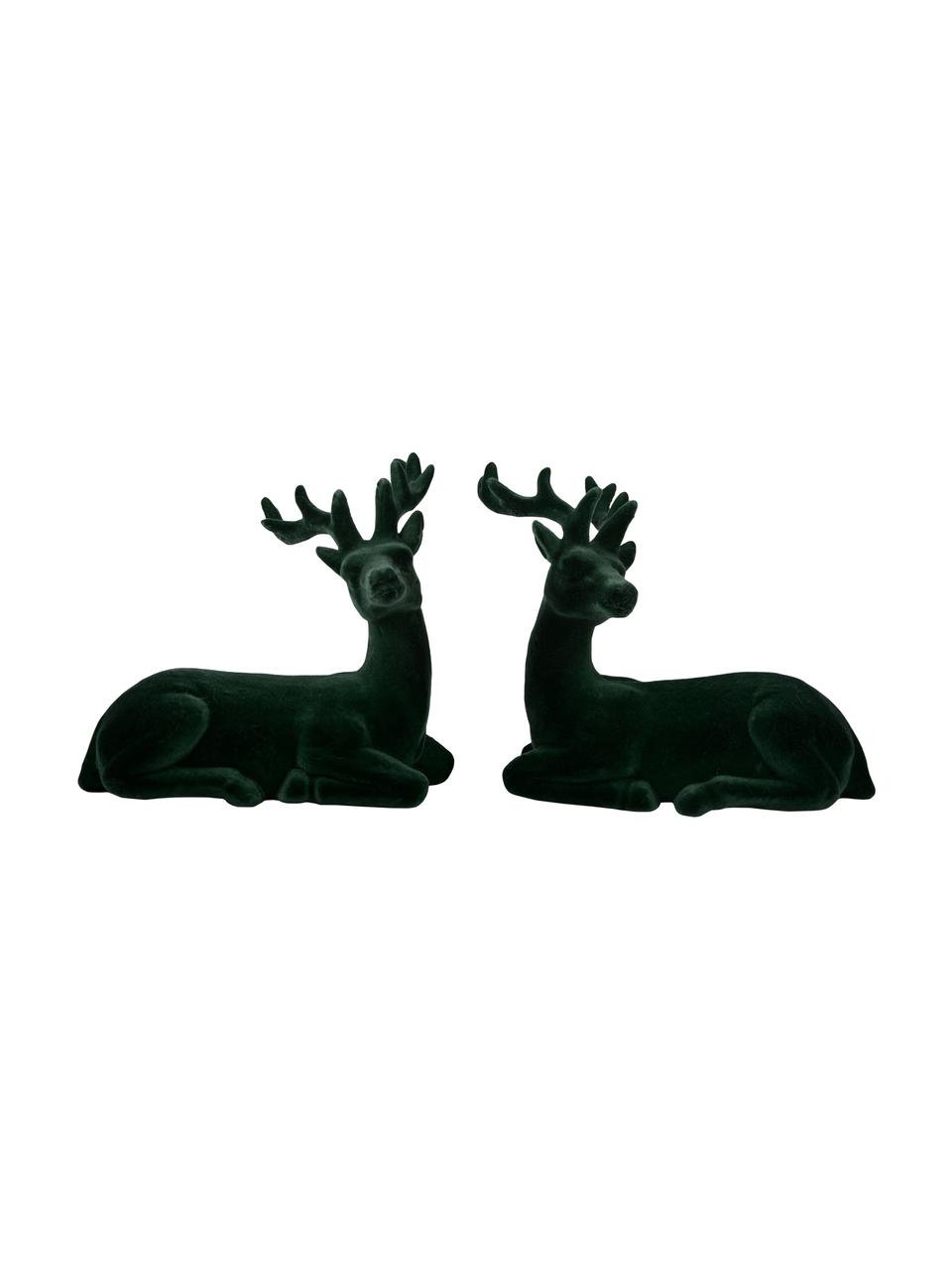 Set de figuras decorativas Deer, 2 pzas., Terciopelo, Verde, An 12 x Al 12 cm