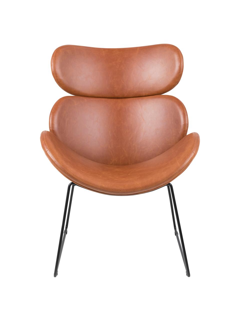 Sillón de cuero sintético Cazar, Tapizado: cuero sintético (poliuret, Estructura: metal con pintura en polv, Coñac, negro, An 69 x F 79 cm