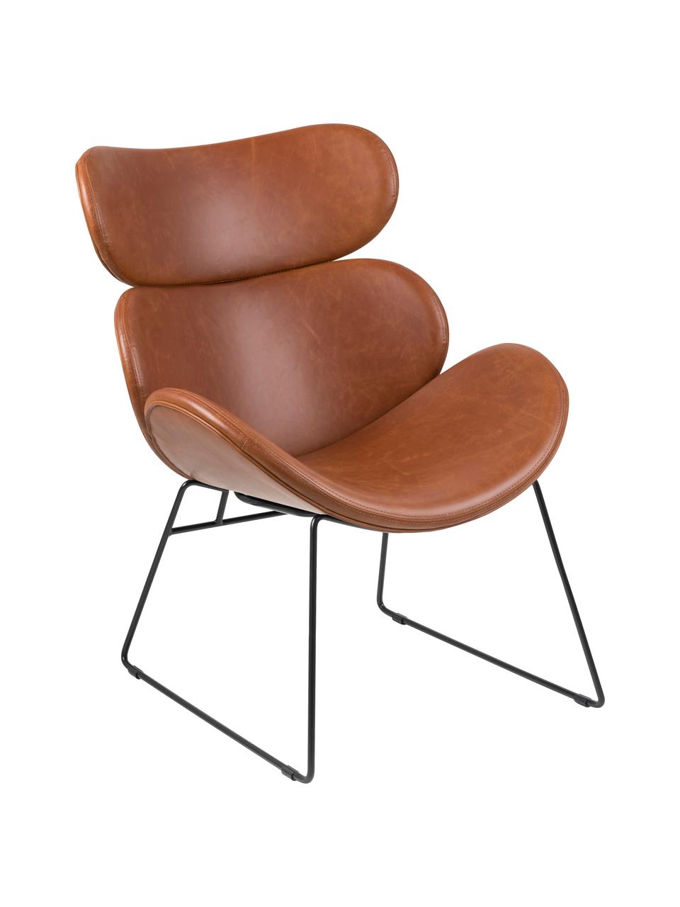 Sillón de cuero sintético Cazar, Tapizado: cuero sintético (poliuret, Estructura: metal con pintura en polv, Coñac, negro, An 69 x F 79 cm