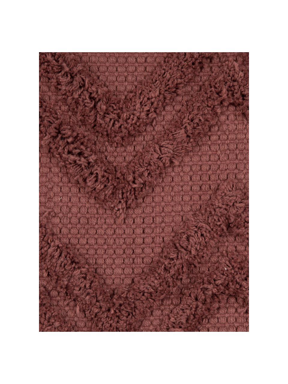 Federa arredo boho con motivo a zigzag trapuntato Akesha, 100% cotone, Rosso ruggine, Larg. 45 x Lung. 45 cm