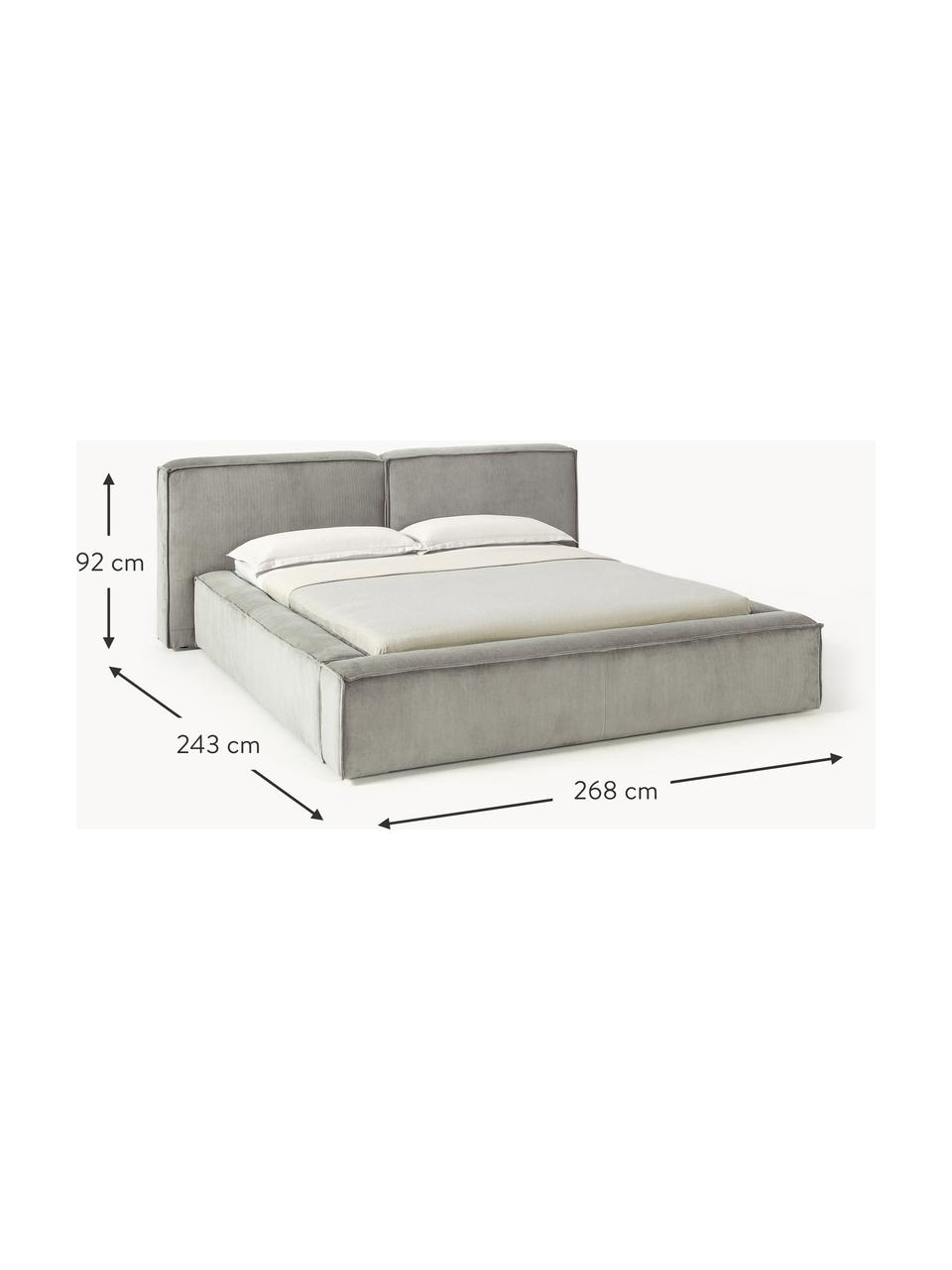 Gestoffeerd bed Lennon van corduroy, Bekleding: corduroy (98% polyester, , Frame: massief grenenhout, multi, Poten: hout, kunststof Dit produ, Corduroy grijs, B 208 x L 243 cm (ligvlak 140 x 200 cm)