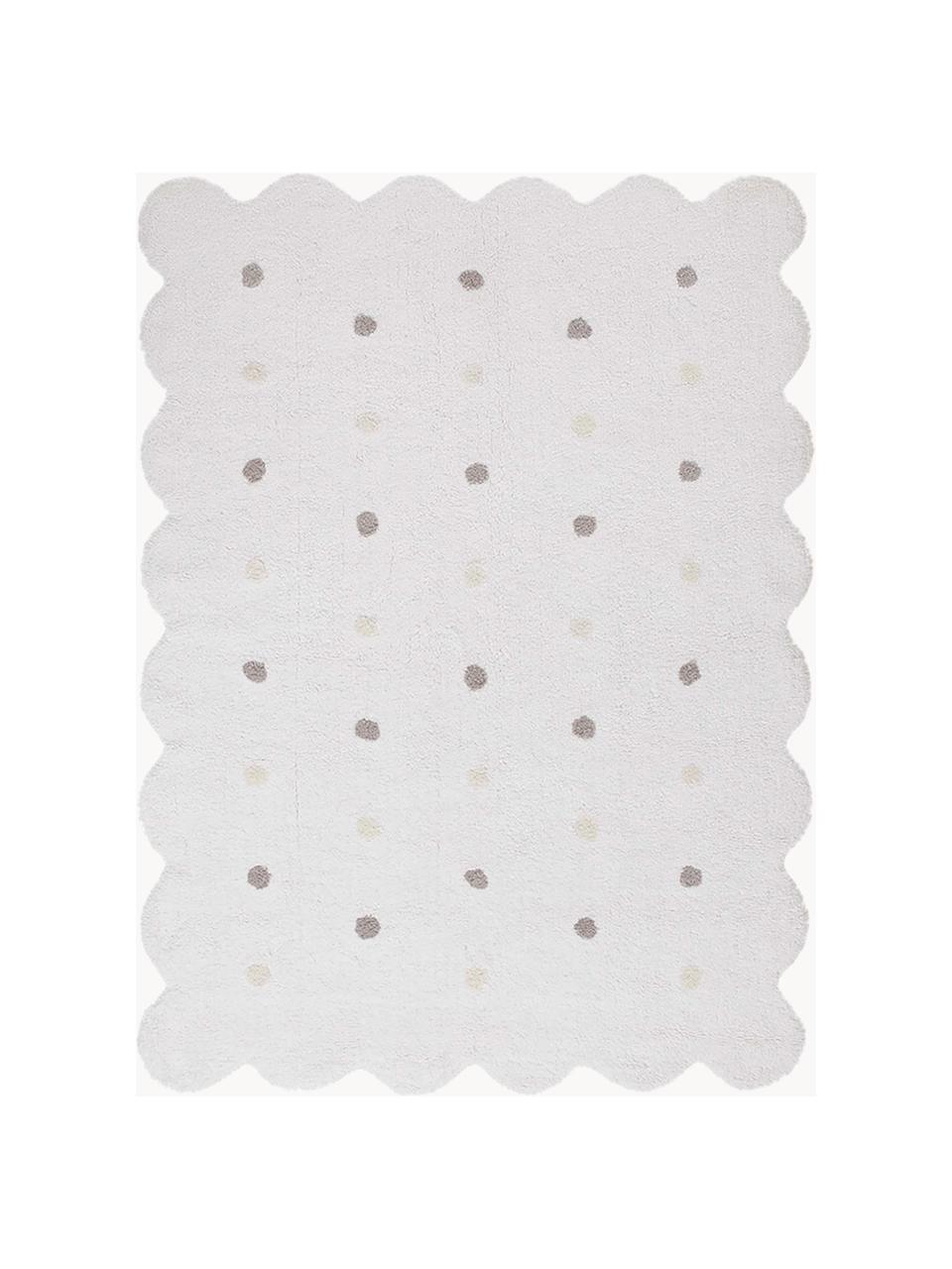 Handgewebter Kinderteppich Biscuit, waschbar, Flor: 97 % Baumwolle, 3 % Kunst, Weiss, Hellgrau, Hellbeige, B 120 x L 160 cm (Grösse S)