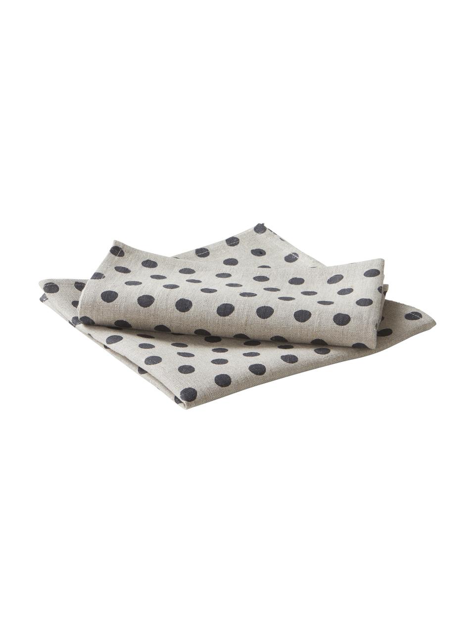 Tovagliolo in lino a pois Dot 2 pz, 100% lino, Beige, nero, Larg. 45 x Lung. 45 cm