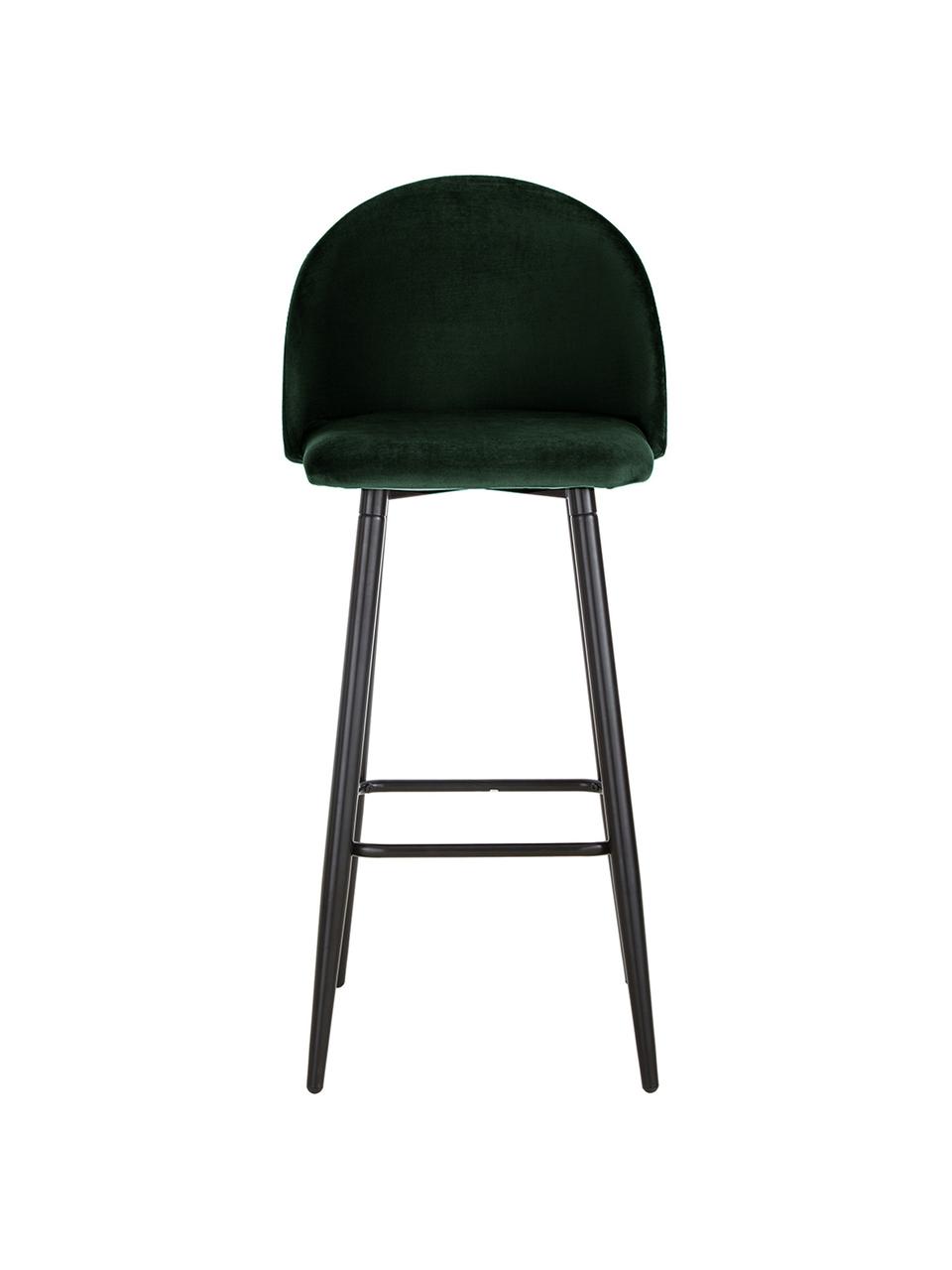 Sedia da bar in velluto verde scuro Amy, Rivestimento: velluto (poliestere) Il r, Gambe: metallo verniciato a polv, Verde scuro, Larg. 45 x Alt. 103 cm