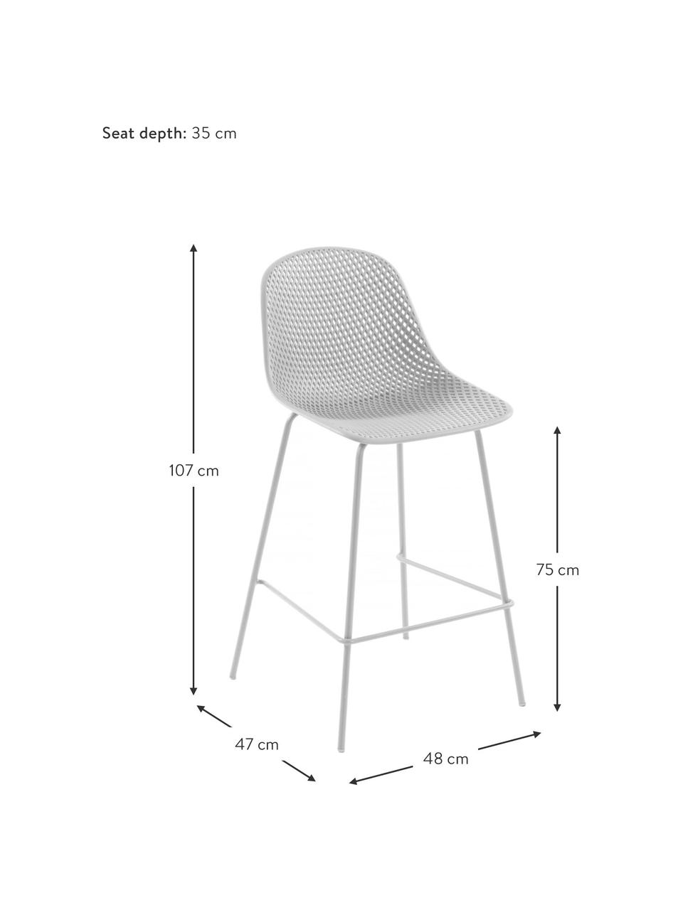 Sgabello da bar in bianco cipria Quinby, Struttura: metallo verniciato, Seduta: materiale sintetico verni, Bianco, Larg. 48 x Alt. 107 cm