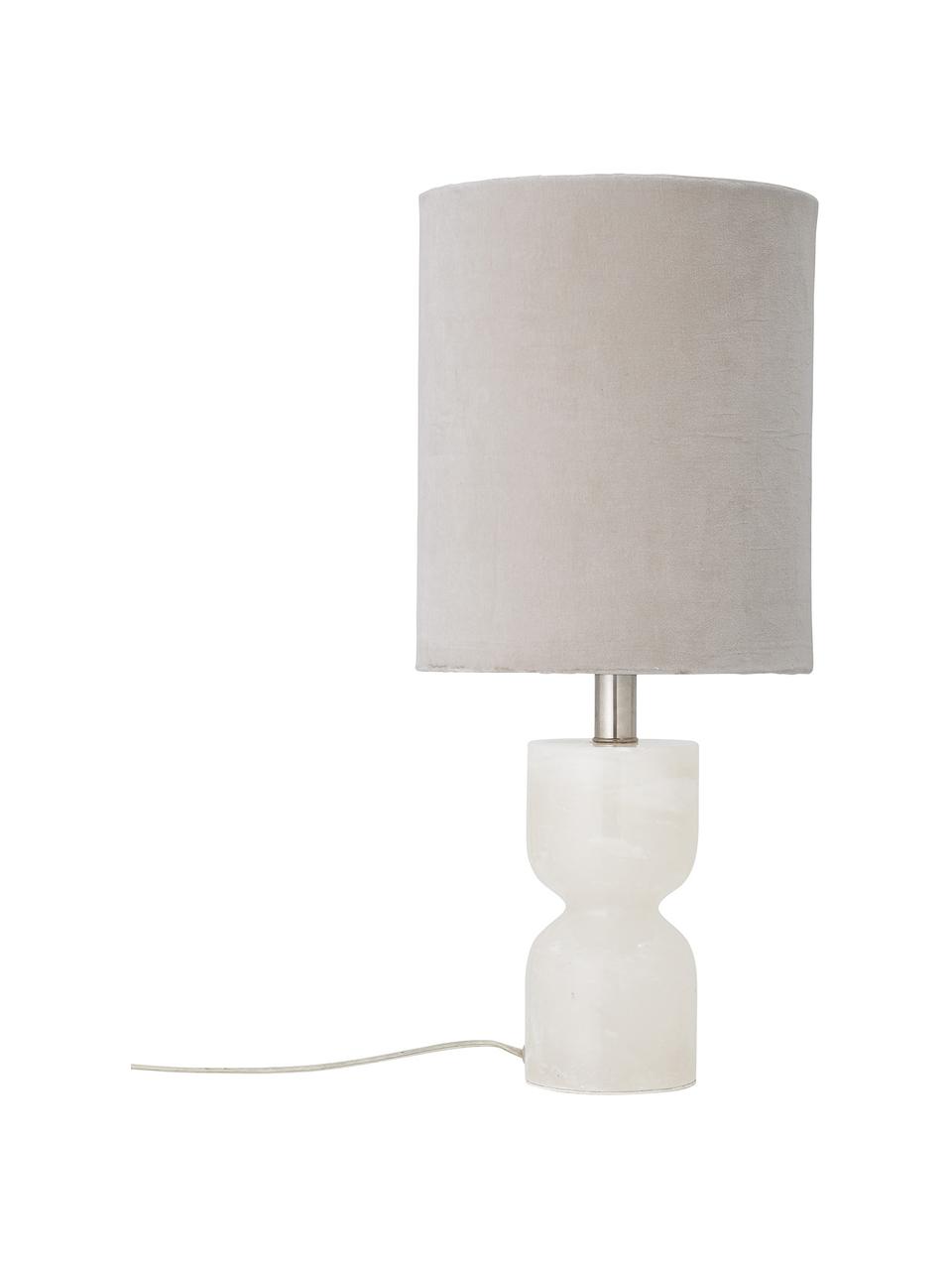 Fluwelen tafellamp Indee, Lampenkap: katoenfluweel, Lampvoet: albast, Wit, Ø 24 x H 55 cm