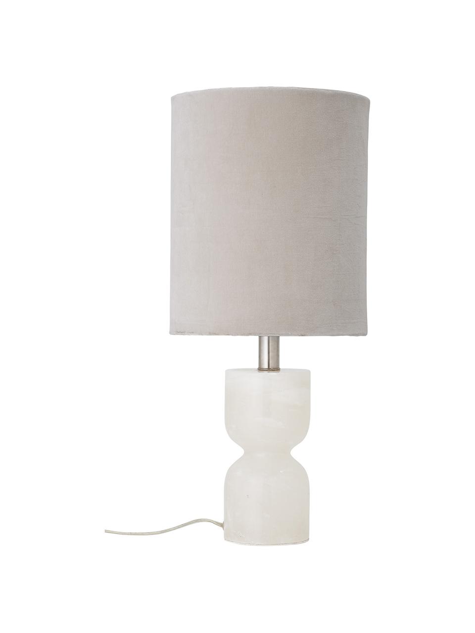 Fluwelen tafellamp Indee, Lampenkap: katoenfluweel, Lampvoet: albast, Wit, Ø 24 x H 55 cm