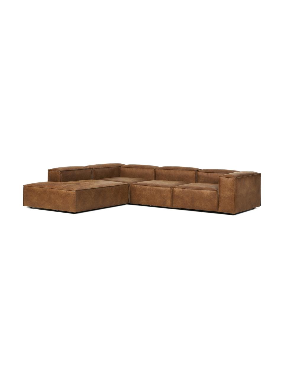 Sofá rinconera modular grande de cuero reciclado Lennon, Tapizado: cuero reciclado (70% cuer, Estructura: madera maciza, madera con, Patas: plástico, Cuero marrón, An 329 x Al 68 cm, chaise longue izquierda