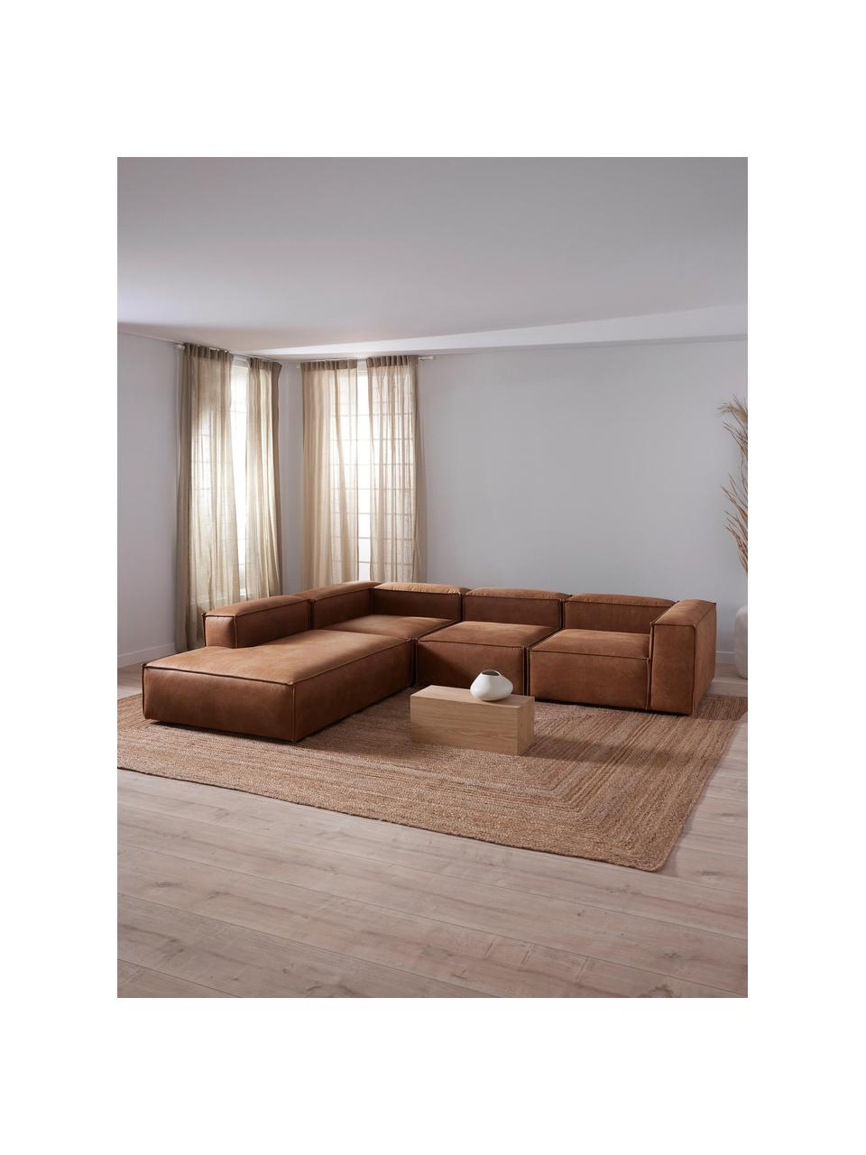 Modulares XL-Ecksofa Lennon aus recyceltem Leder, Bezug: Recyceltes Leder (70 % Le, Gestell: Massives Holz, Sperrholz, Leder Braun, B 329 x T 269 cm, Eckteil links