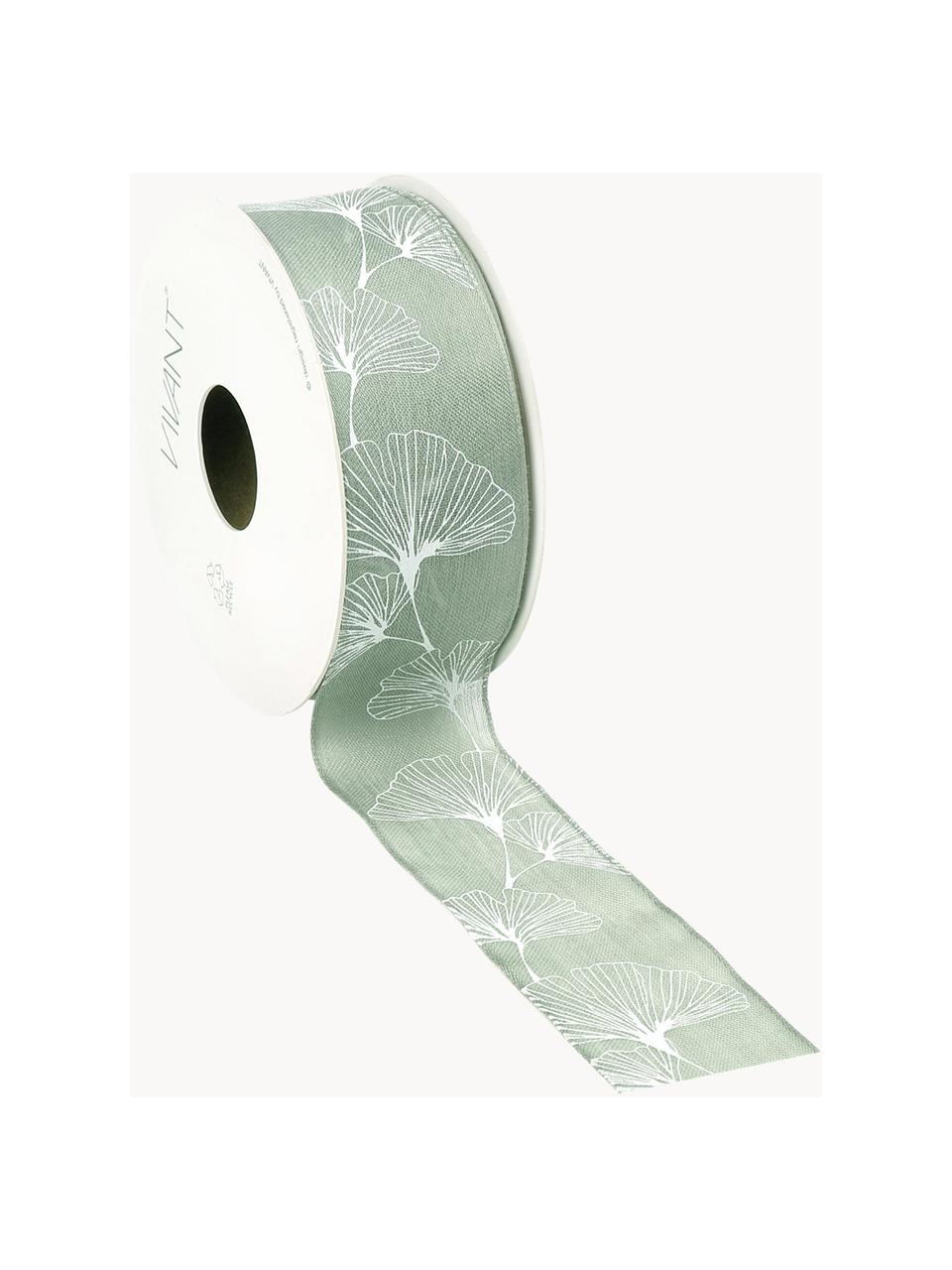 Ruban cadeau Gingko, Polyester, Vert sauge, blanc, larg. 4 x long. 1500 cm