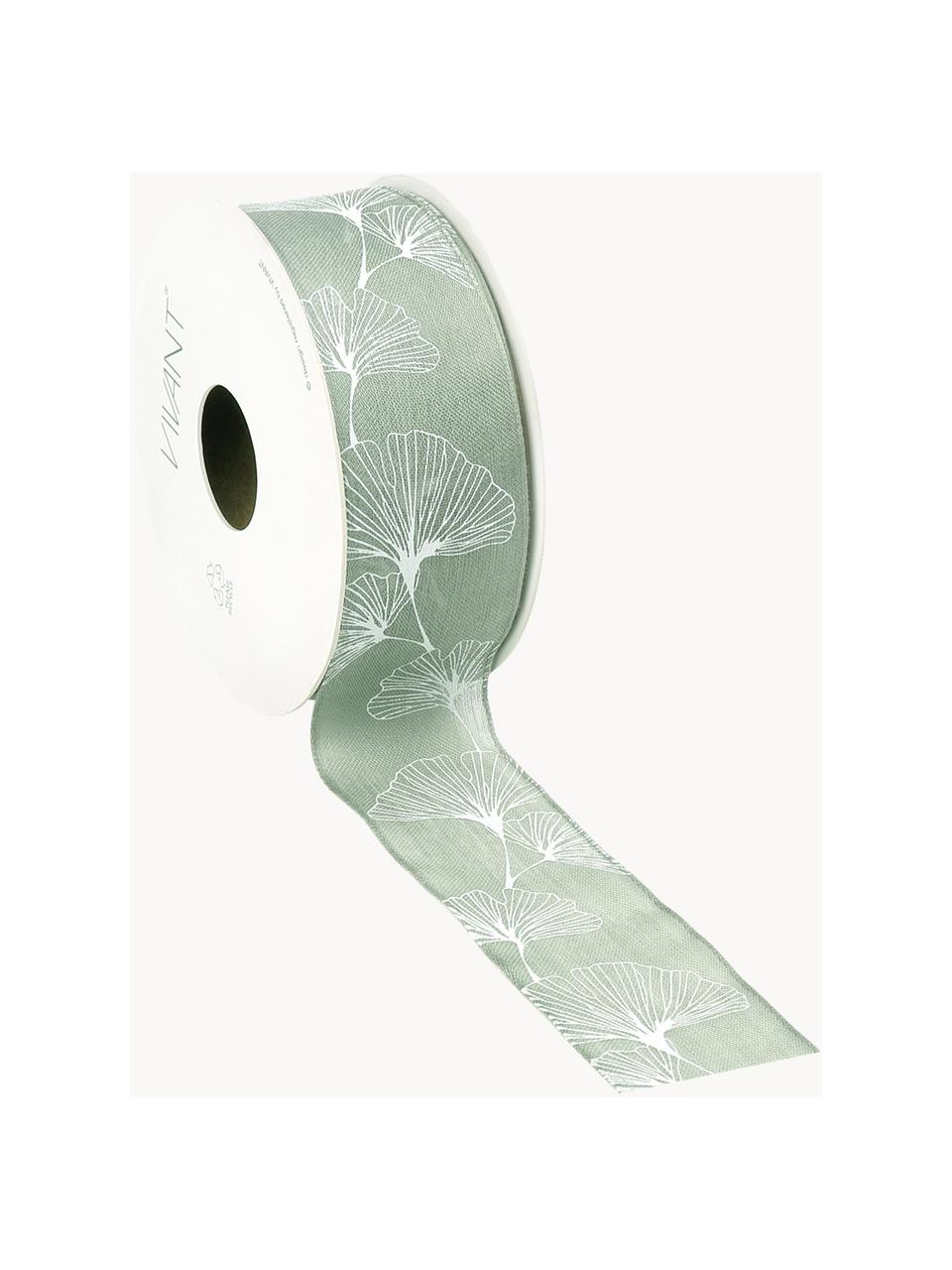 Stuha na dárky Gingko, Polyester, Šalvějově zelená, bílá, Š 4 cm, D 1500 cm