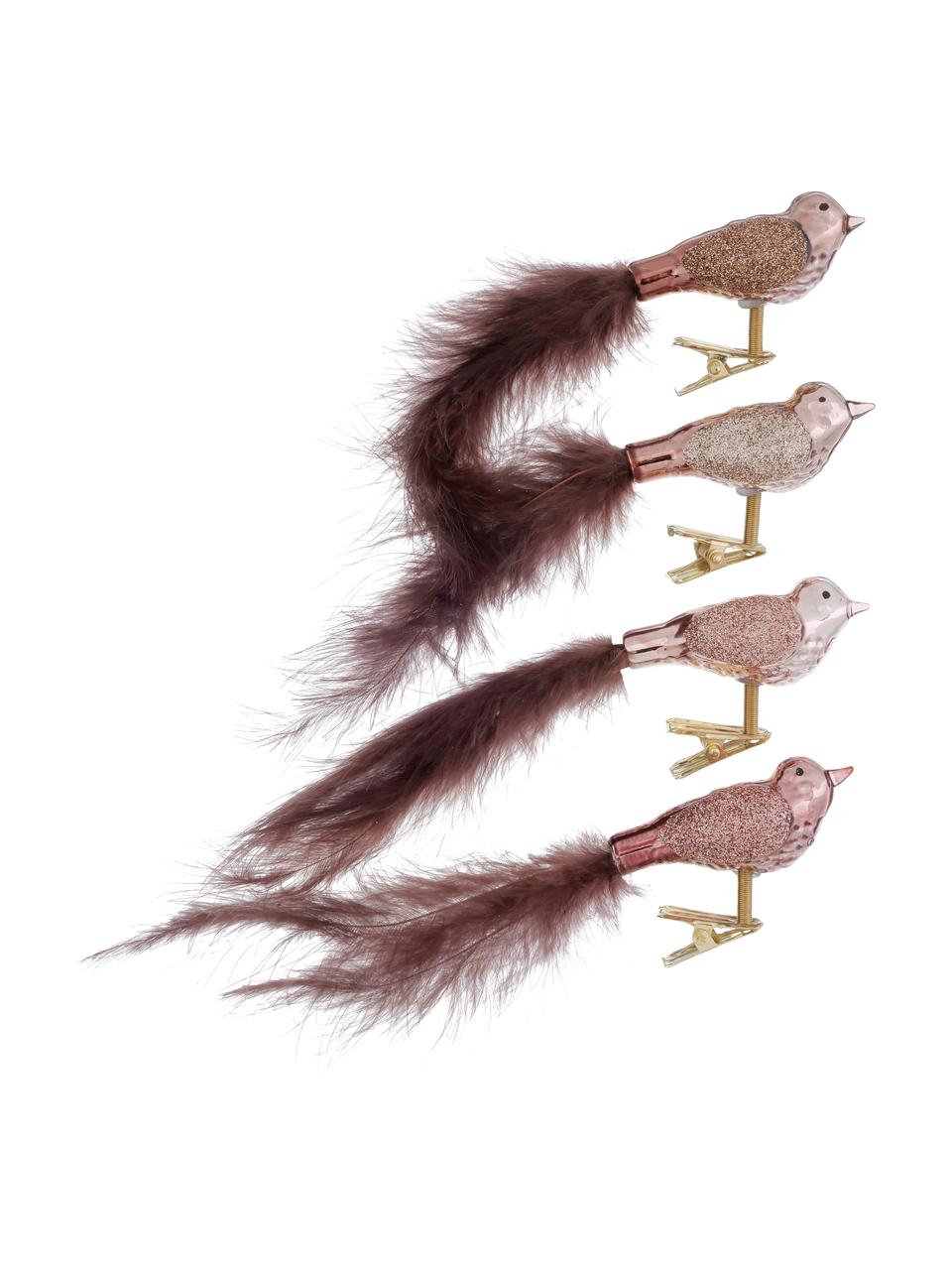 Vogel-Clips Lorana mit echten Federn, 4 Stück, Rosatöne, B 17 x H 4 cm