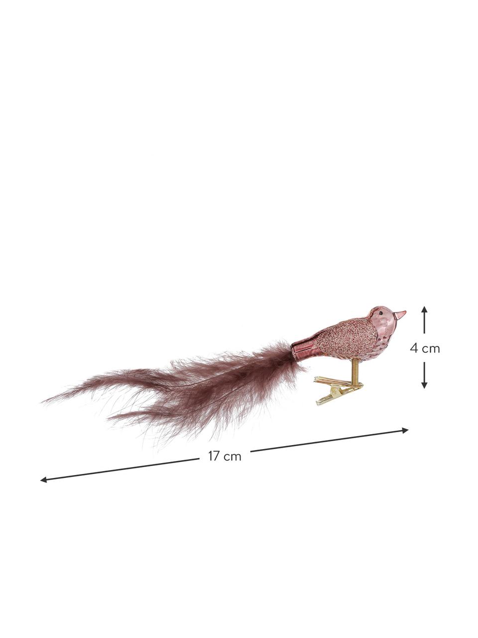 Adornos navideños con clips Lorana, 4 uds., Figura: plumas, vidrio, metal, Tonos rosa, An 17 x Al 4 cm