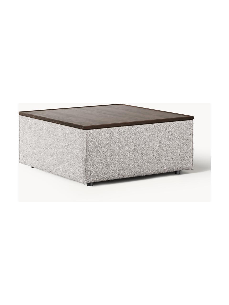 Sofa-Hocker Lennon aus Bouclé mit Stauraum, Bezug: Bouclé (80 % Polyester, 2, Tablett: Eichenholz, Spannplatte m, Gestell: Spanplatte, mitteldichte , Bouclé Taupe, dunkles Eichenholz, B 88 x T 88 cm