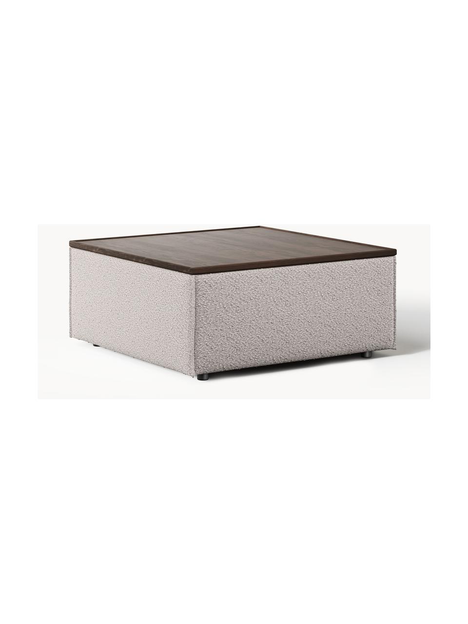 Sofa-Hocker Lennon aus Bouclé mit Stauraum, Bezug: Bouclé (80 % Polyester, 2, Tablett: Eichenholz, Spannplatte m, Gestell: Spanplatte, mitteldichte , Bouclé Taupe, dunkles Eichenholz, B 88 x T 88 cm