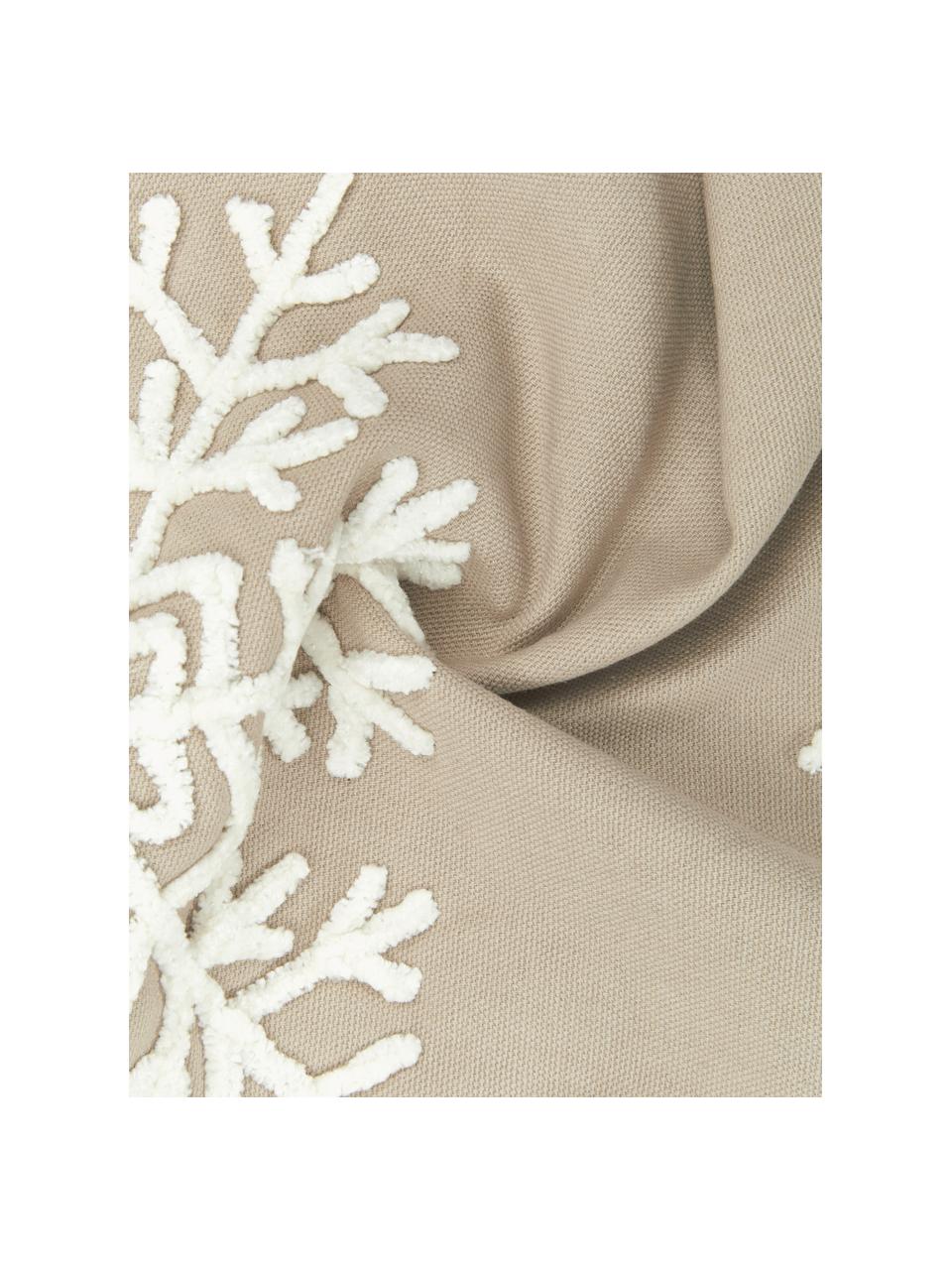 Copricuscino ricamato color taupe Snowflake, 100% cotone, Beige, bianco crema, Larg. 45 x Lung. 45 cm