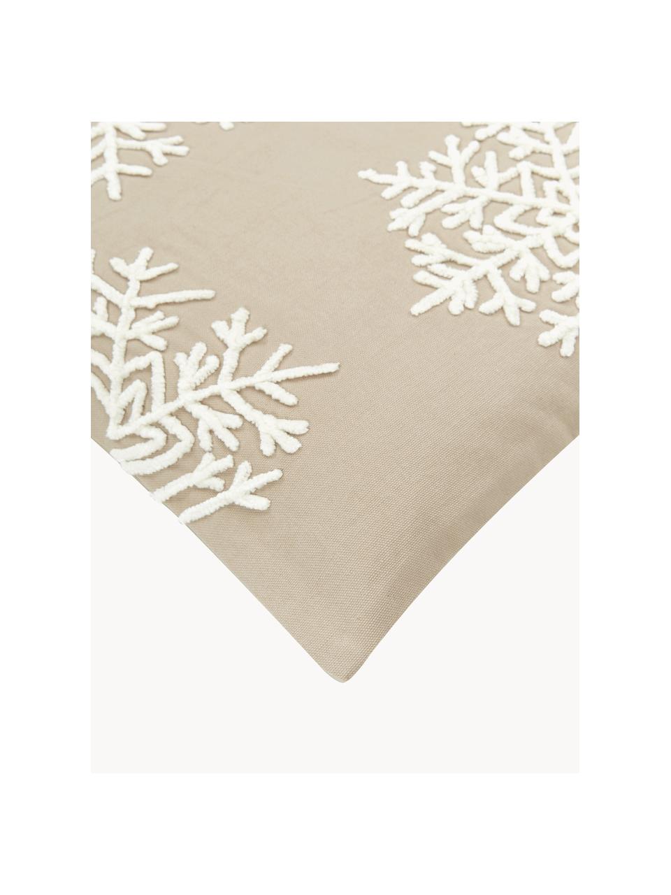 Bestickte Kissenhülle Snowflake, 100 % Baumwolle, Beige, Cremeweiß, B 45 x L 45 cm