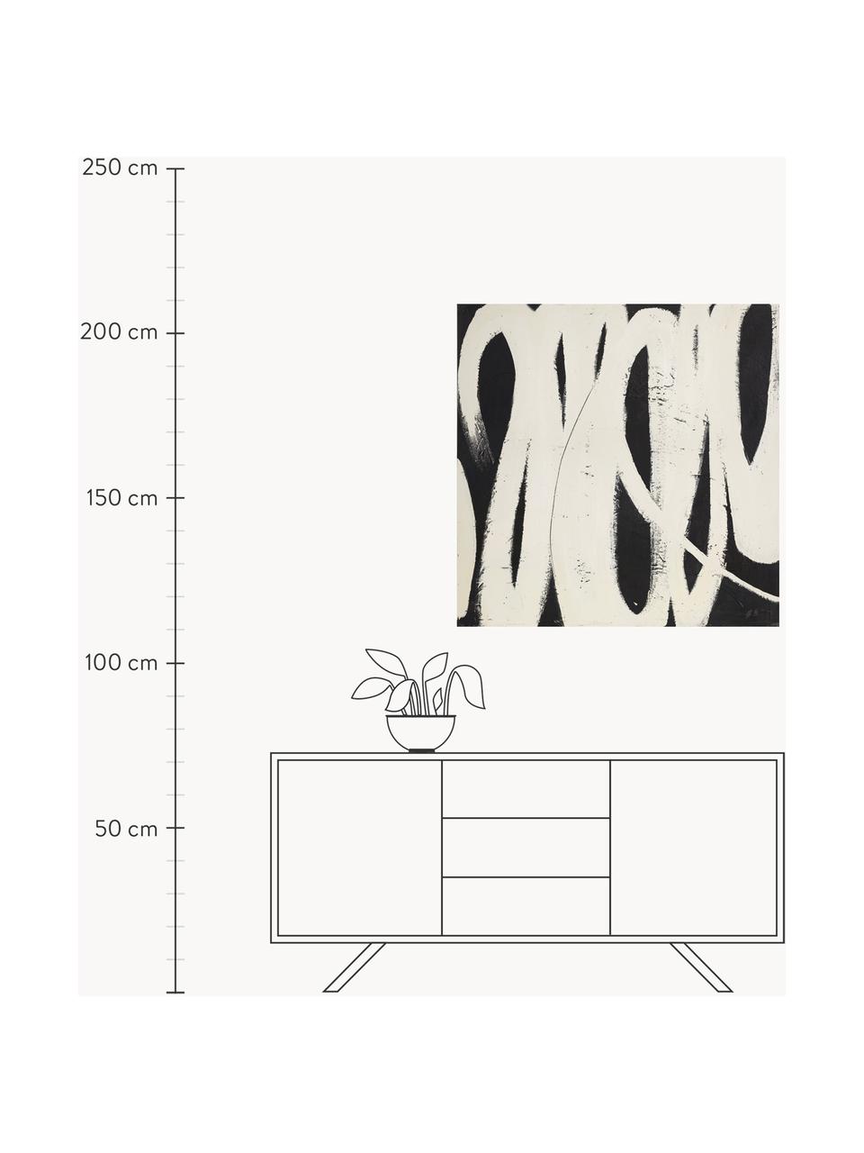 Handgemaltes Leinwandbild Spinning Around, Off White, Schwarz, B 98 x H 98 cm