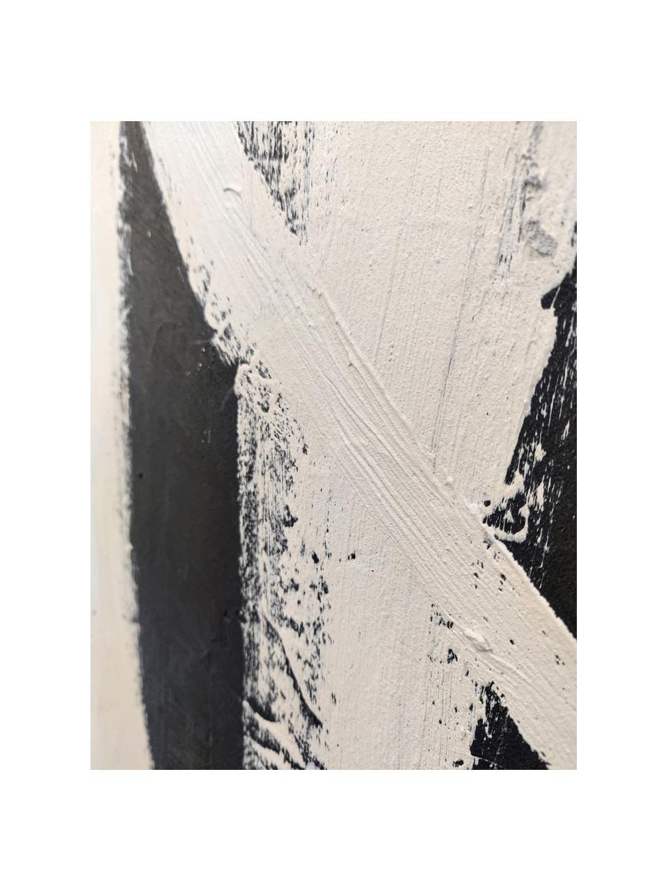Handgemaltes Leinwandbild Spinning Around, Off White, Schwarz, B 98 x H 98 cm