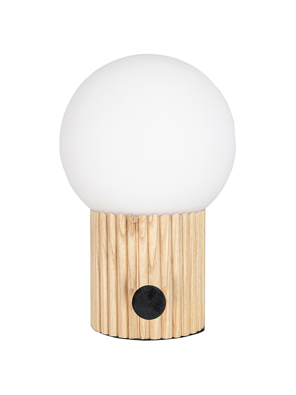 Kleine Dimmbare Nachttischlampe Hubble aus Holz, Lampenschirm: Opalglas, Lampenfuß: Holz, Schalter: Metall, Beige, Weiß, Ø 15 x H 24 cm