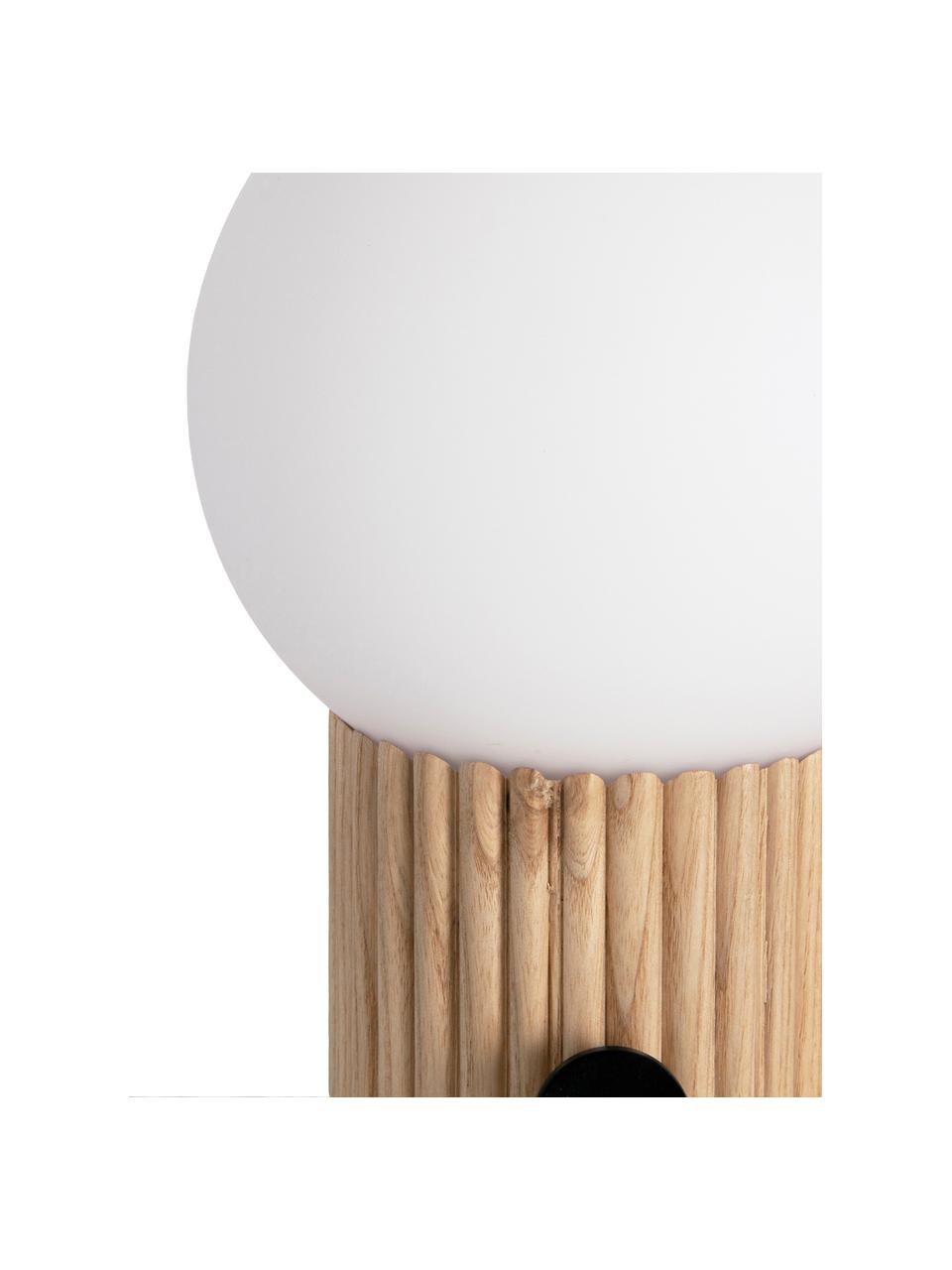 Kleine Dimmbare Nachttischlampe Hubble aus Holz, Lampenschirm: Opalglas, Lampenfuß: Holz, Schalter: Metall, Beige, Weiß, Ø 15 x H 24 cm