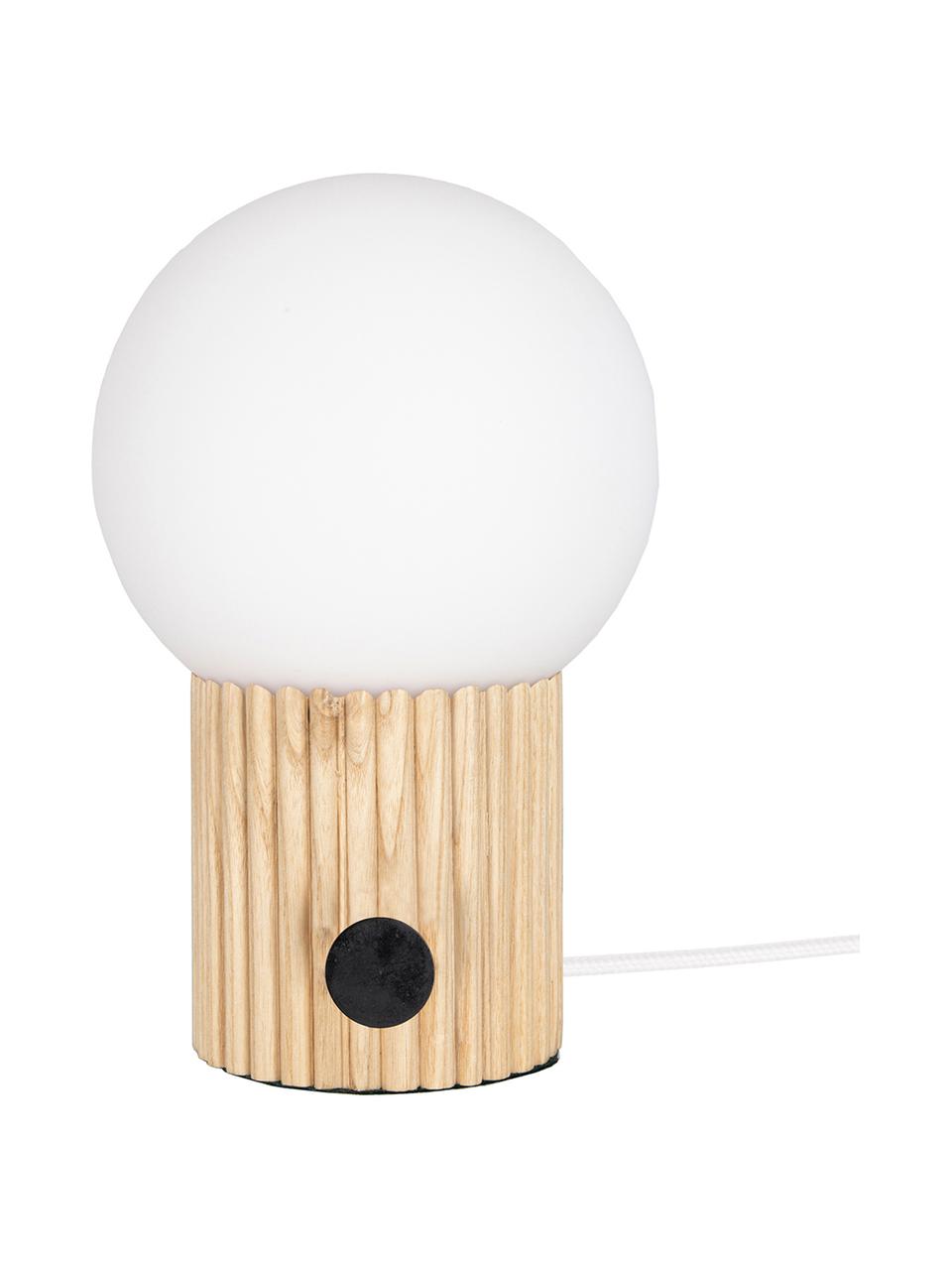 Kleine Dimmbare Nachttischlampe Hubble aus Holz, Lampenschirm: Opalglas, Lampenfuß: Holz, Schalter: Metall, Beige, Weiß, Ø 15 x H 24 cm