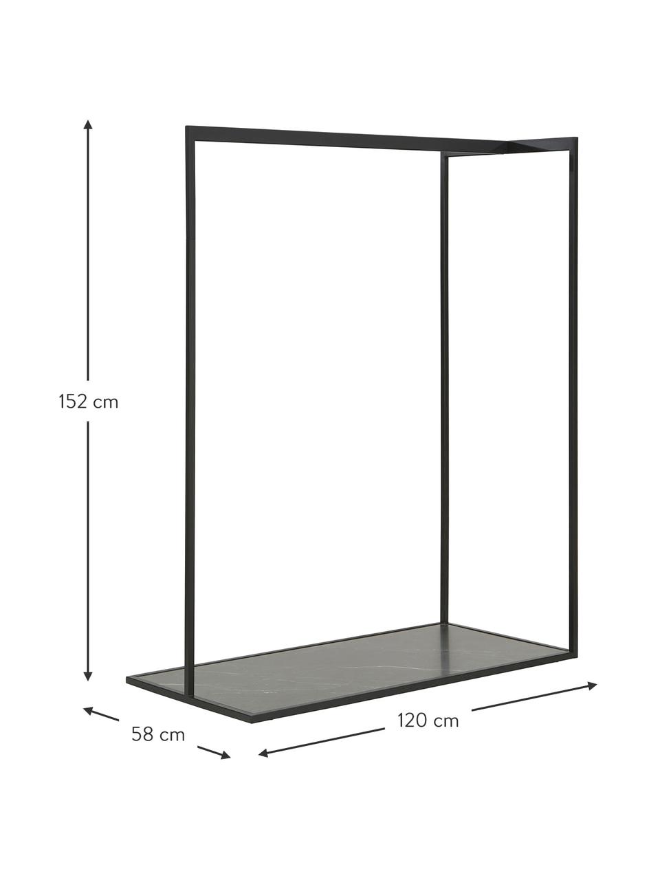 Kledingstang Pacey in marmerlook, Frame: gepoedercoat metaal, Plank: MDF, melamine bekleed, Zwart, gemarmerd, B 120 x H 152 cm