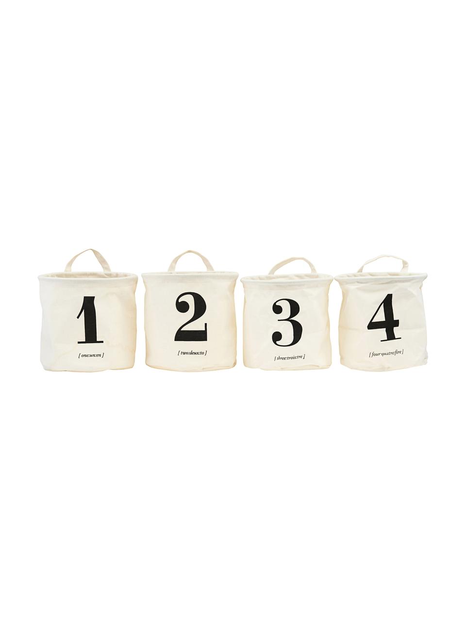 Aufbewahrungskörbe 1-2-3-4, 4er-Set, Baumwolle, Polyester, Kunstseide, Gebrochenes Weiß, Schwarz, Ø 20 x H 20 cm