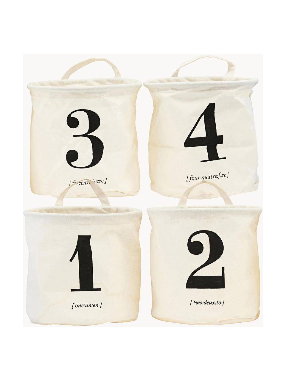 Opbergmanden 1-2-3-4, set van 4, Katoen, polyester, kunstzijde, Gebroken wit, zwart, Ø 20 x H 20 cm