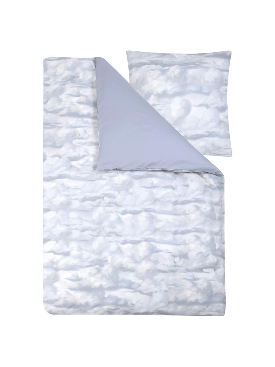 Pościel z satyny bawełnianej Cloudy, Jasny niebieski, biały, 240 x 220 cm + 2 poduszki 80 x 80 cm
