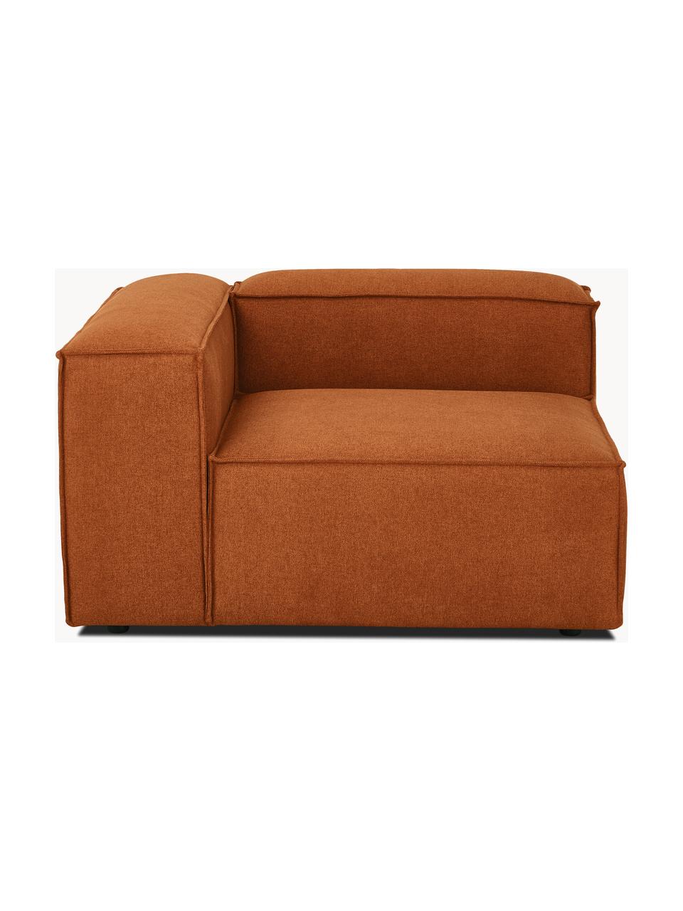 Modulo angolare Lennon, Rivestimento: 100% poliestere Con 115.0, Struttura: legno di pino massiccio, , Piedini: plastica, Tessuto color terracotta, Larg. 119 x Prof. 119 cm, angolo a sinistra