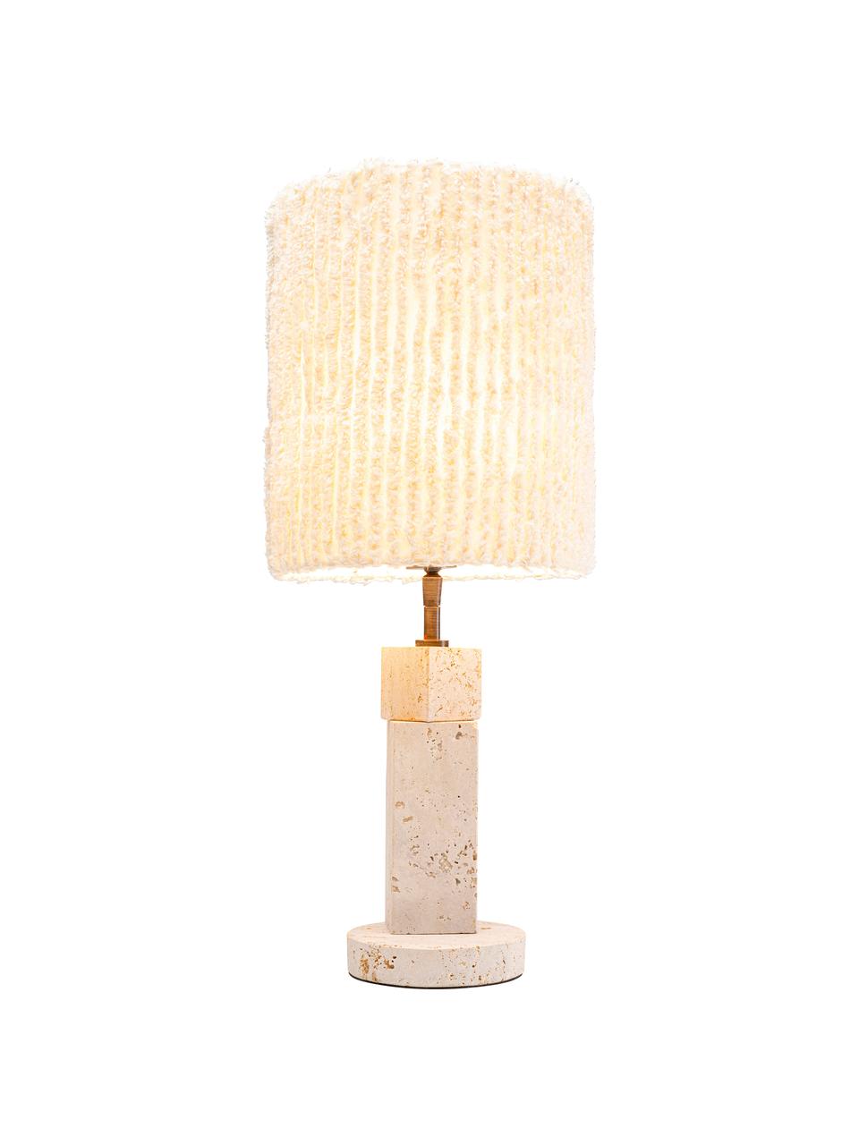 Lampada da tavolo grande Lipsi, Paralume: cotone, Bianco crema, travertino beige chiaro, Ø 24 x Alt. 58 cm
