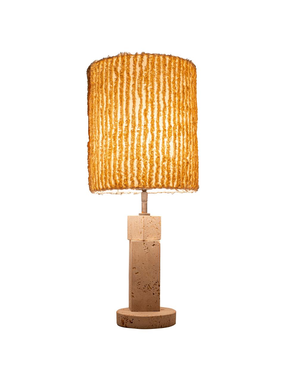 Lampada da tavolo grande Lipsi, Paralume: cotone, Bianco crema, travertino beige chiaro, Ø 24 x Alt. 58 cm