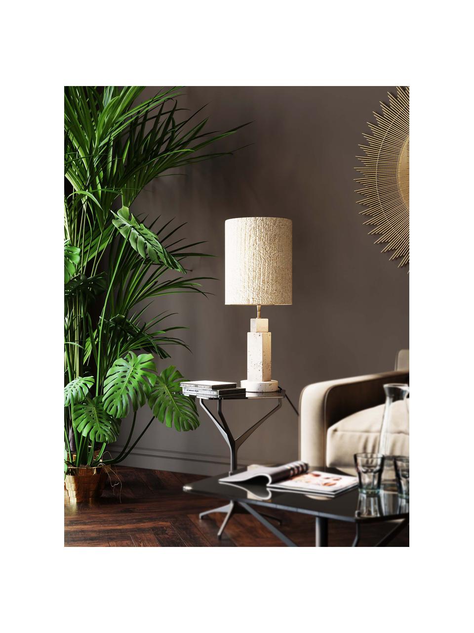 Lampada da tavolo grande Lipsi, Paralume: cotone, Bianco crema, travertino beige chiaro, Ø 24 x Alt. 58 cm