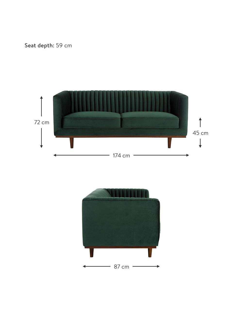 Canapé 2 places en velours Dante, Velours vert, larg. 174 x prof. 87 cm