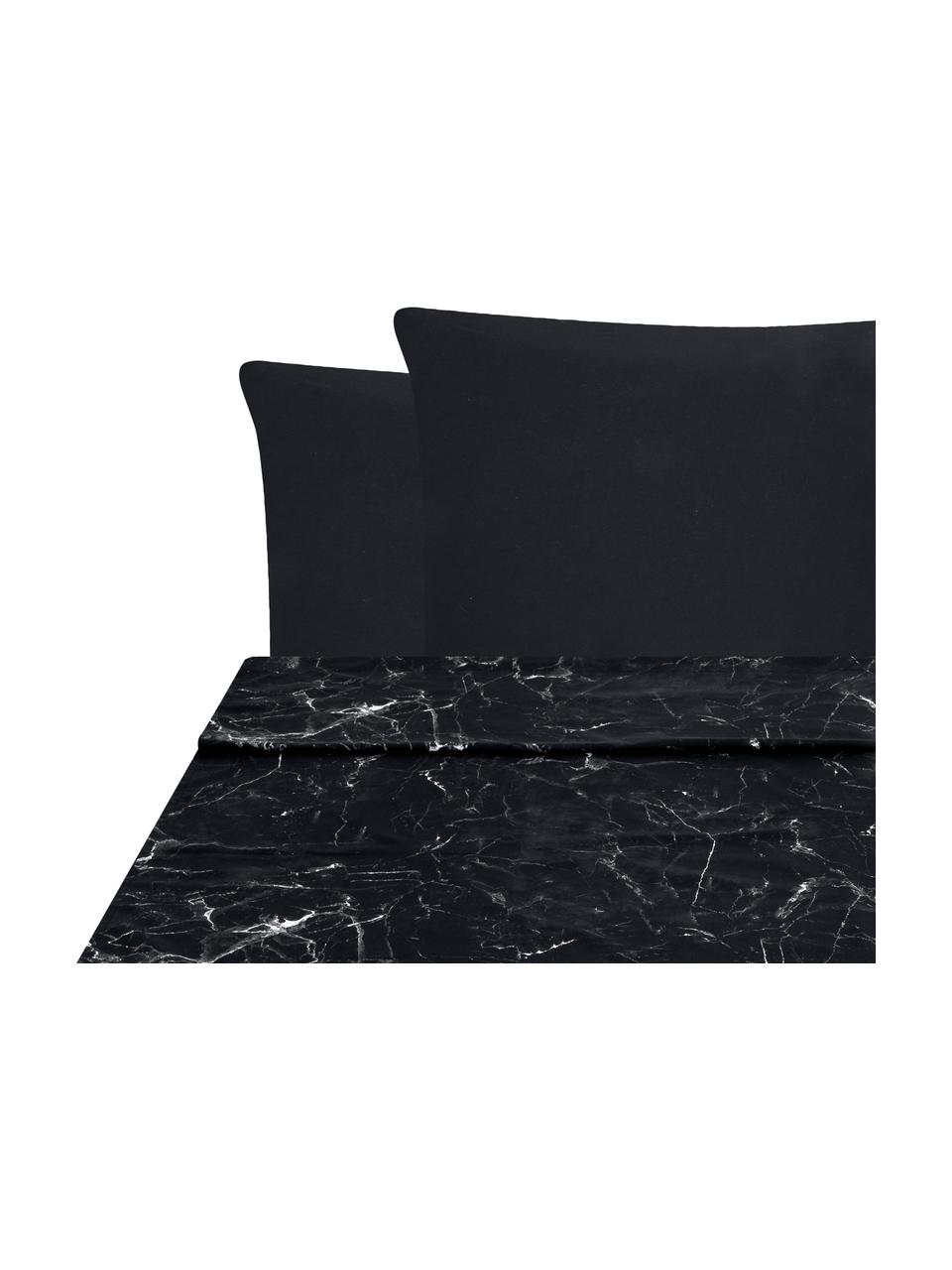 Set lenzuola reversibile effetto marmo Malin, Nero marmorizzato, 240 x 300 cm + 2 federe 50 x 80 cm