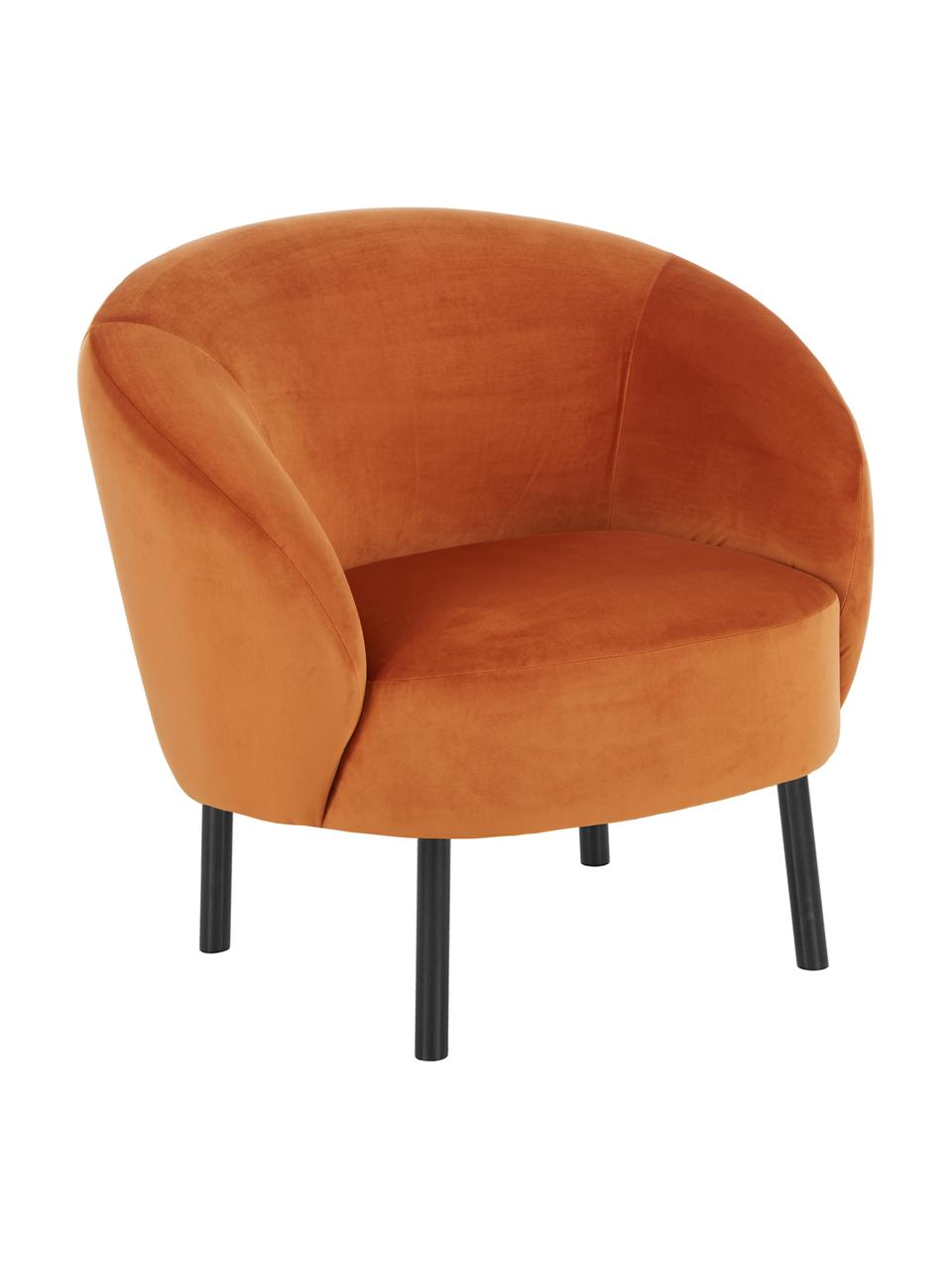 Fluwelen fauteuil Freja, Bekleding: fluweel (polyester), Poten: gepoedercoat metaal, Fluweel oranje, B 65 x D 72 cm
